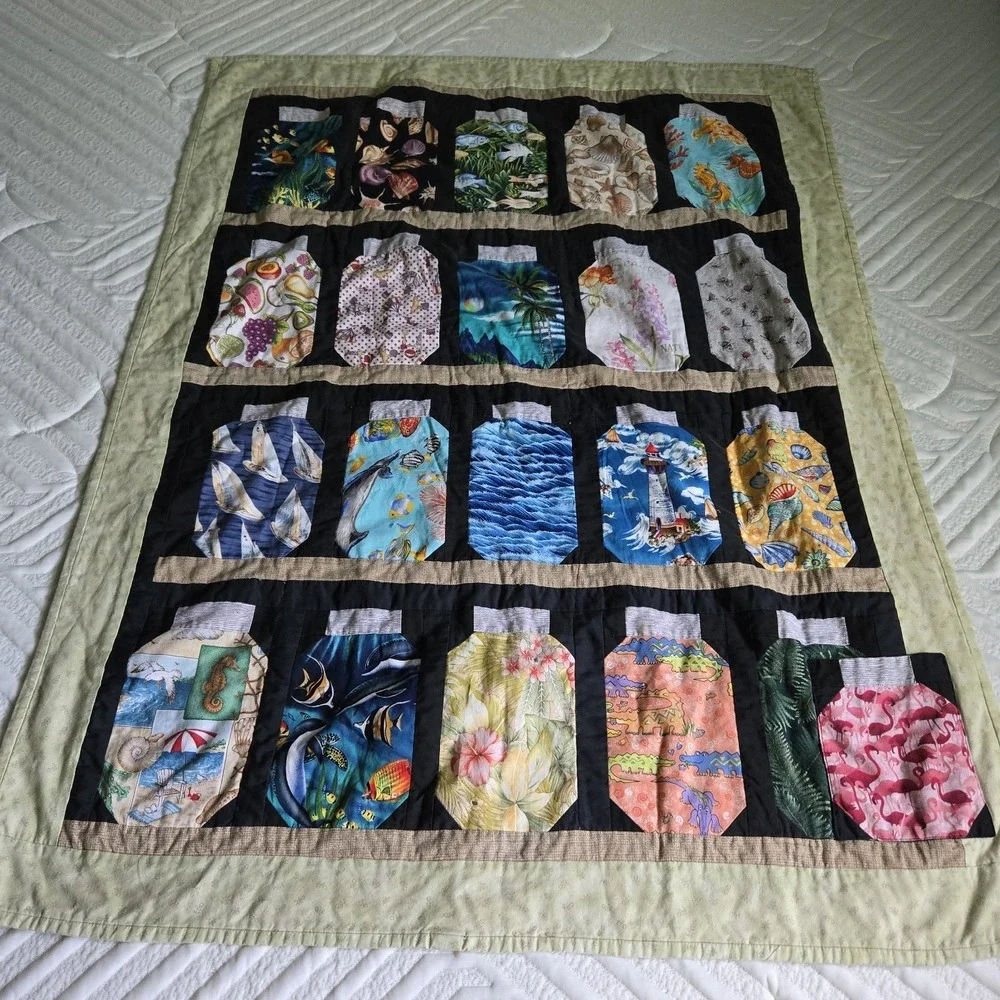 Hand Crafted Art Quilt Sarasota Memory Jars Seashore Beach Summer Ocean  33